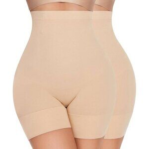 2 Pack High-Waist Tummy Control Shapewear Shorts for Women‎ Beige Medium